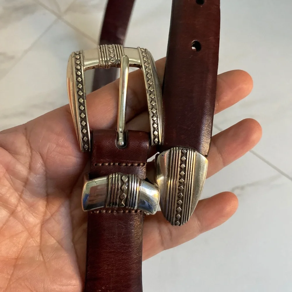 ❌SOLD❌Brighton Brown Leather Belt Mens sze 34 98057 Conchos Silver Tone - Picture 11 of 15